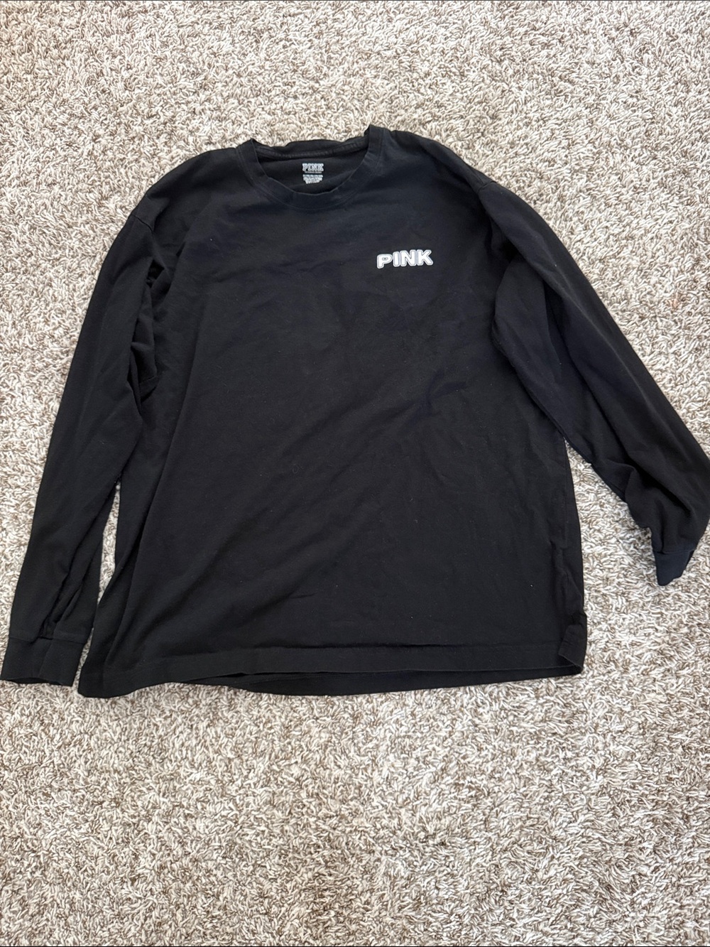 PINK Victoria's Secret Black Long-Sleeve Crew Tee with White Chest Logo